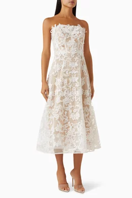 Buy Marchesa Notte Neutral Flower Appliqué Midi Dress in Corded