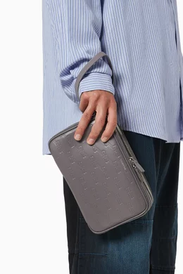 Buy Balenciaga Grey BB Monogram Double Zip Pouch in Calfskin for