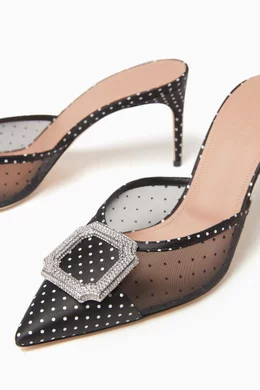 Buy Malone Souliers Black Mona 70 Polka-dot Mules in Mesh