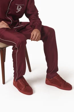Buy Christian Louboutin Red Louis Junior Spikes Sneakers in Veau