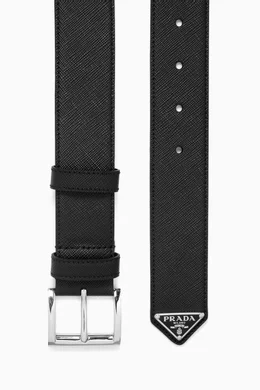 ベルト Prada Black Saffiano belt with triangle logo Triangle saffiano leather belt in black - Prada | Mytheresa