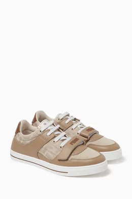 Buy Fendi Neutral Monogram Sneakers in Leather Jacquard for Boys