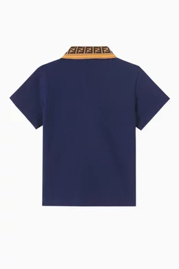 Buy Fendi Blue FF Polo Shirt in Cotton Pique for Baby Boys