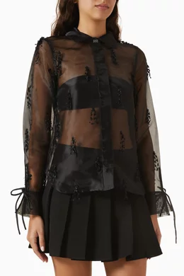 GANNI Organza Shirt ブラウン 34サイズ Ganni Organza Shirt - Oyster Gray | Garmentory