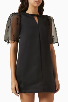 Buy Ganni Black Fringe Mini Dress in Organza for Women