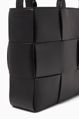 Buy Bottega Veneta Black Small Arco Tote Bag in Intreccio Leather