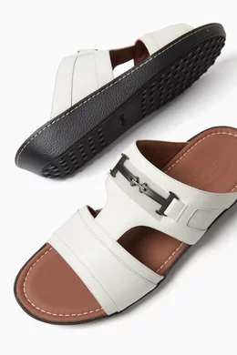 Buy Tod's White Double T Sandals in Textured Leather for Men