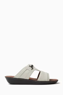 Buy Tod's White Double T Sandals in Textured Leather for Men
