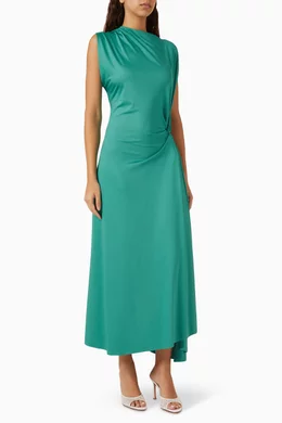 Buy Victoria Beckham Green Asymmetric Draped Midi Dress for Women Online |  Ounass Kuwait