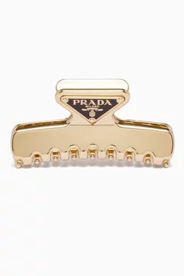 Buy Prada Gold Triangle Logo Hair Clip in Metal for Women Online