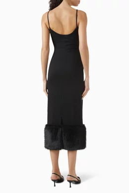 Buy Prada Black Shearling-hem Midi Dress in Stretch Jersey for Women Online  | Ounass Kuwait