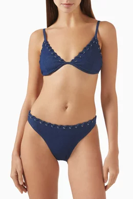 Buy Good American Blue Triangle Bikini Top in Denim for Women