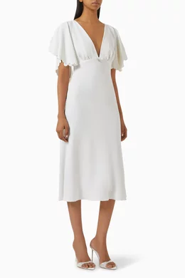 ワンピース ELISABETTA FRANCHI WHITE MIDI DRESS Buy Elisabetta Franchi Neutral Draped Midi Dress in Jersey