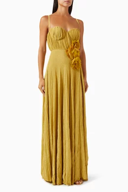 Buy Elisabetta Franchi Yellow Flower Applique Gown in Lurex