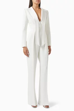 Buy Elisabetta Franchi White Tuxedo Jumpsuit in Crepe for Women