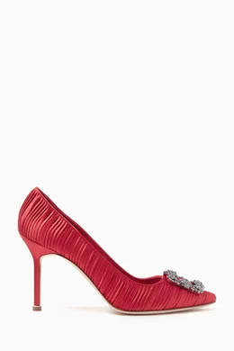 Buy Manolo Blahnik Red Hangisi 90 Pumps in Pleated Satin for Women Online Ounass Kuwait