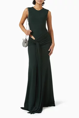 slim fit dress slacks Asymmetric Drape Column in Crepe Jersey 14 / Forest Green main image 0