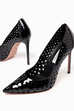 Buy Aquazzura Black Amourose 105 Heart Pumps in Patent Leather for