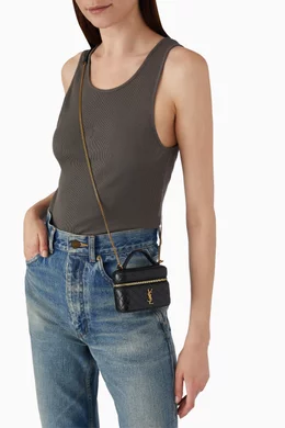 Buy SAINT LAURENT Black Micro Gaby Quilted Vanity Bag in