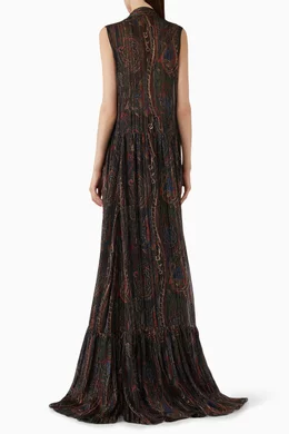 Buy SAINT LAURENT Black Lavallière Maxi Dress in Silk