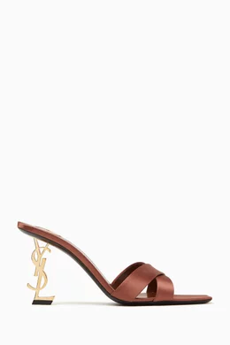 Buy SAINT LAURENT Brown Opyum 85 Mule Sandals in Satin Crepe