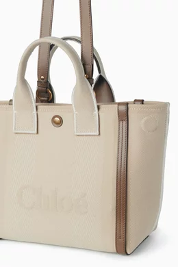 CHLOE CARRY SMALL TOTE BAG IN BEIGE STRIPED CANVAS