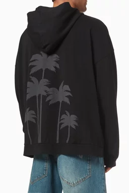 Buy Palm Angels Black Palm Tree-print Zip Hoodie in Cotton for Men