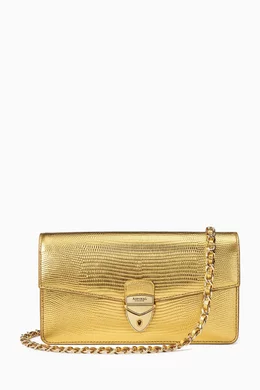 Buy Aspinal Of London Gold Mayfair 2 Clutch Bag in Lizard embossed Leather for Women Online Ounass Kuwait
