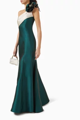 Buy Amri Green Rosette One-shoulder Dress in Mikado for Women Online |  Ounass Kuwait