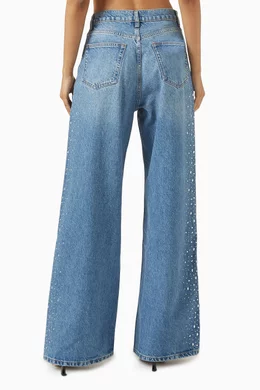 Buy Reformation Blue Cary Slouchy Wide leg Jeans in Crystal embellished Denim for Women Online Ounass Kuwait