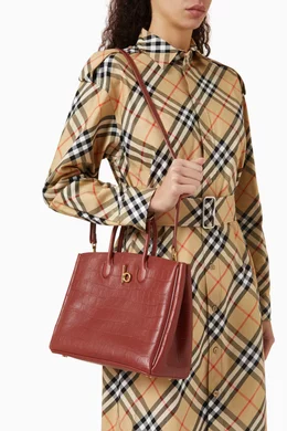 Buy Burberry Red Small Rocking Horse Tote Bag in Croc