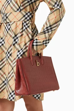 Buy Burberry Red Small Rocking Horse Tote Bag in Croc