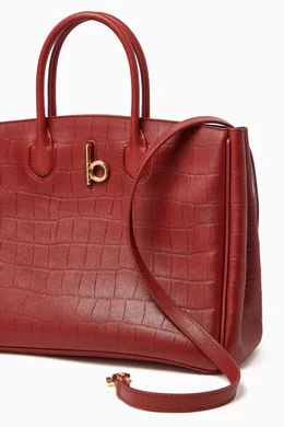 Buy Burberry Red Small Rocking Horse Tote Bag in Croc