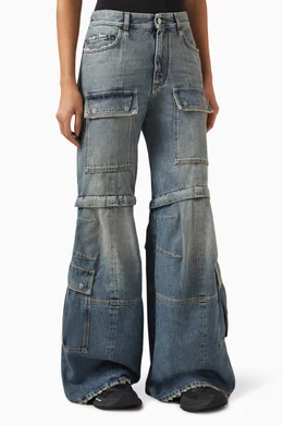 Buy Balenciaga Blue Flared Convertible Cargo Pants in Denim for