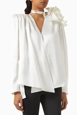 Buy Magda Butrym White Classic Floral Blouse in Silk for