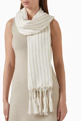 BRUNELLO CUCINELLI★Double knit striped scarf Buy Brunello Cucinelli White Striped Double-knit Scarf in