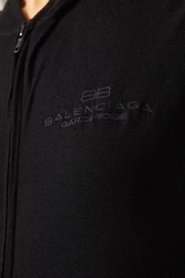 Buy Balenciaga Black BB Garderobe Zip Hoodie in Velvet-crepe for