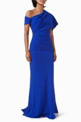 Buy Gemy Maalouf Blue Draped Cape Dress in Crepe for Women Online