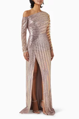 Buy Gemy Maalouf Pink Sequinned Long-sleeved Dress for Women