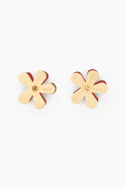Buy Marni Red Flower Pop Enamel Earrings in Metal for Women