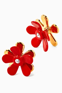 Buy Marni Red Flower Pop Enamel Earrings in Metal for Women