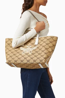 Buy MCM Neutral Medium Himmel Shopper Tote Bag in Lauretos Canvas