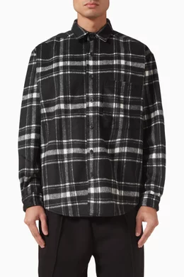 Buy MKI Miyuki Zoku Black Check Overshirt in Brushed Flannel for