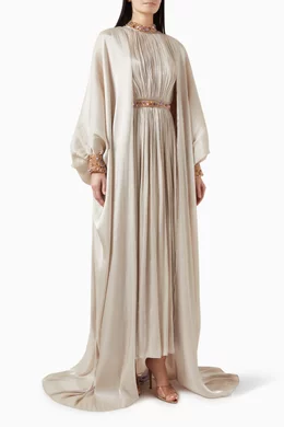 Buy MOOEi Neutral Mademoiselle Cape Dress Set in Crepe Chiffon