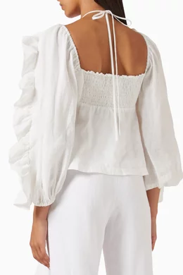 Buy No Pise La Grama White Viento Off-shoulder Top in Linen for