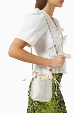 【GANNI】ロゴ入り Bou Bucket Mini Satin Strass / 各色 Buy Ganni Neutral Mini Bou Bucket Bag in Strass Crystals for