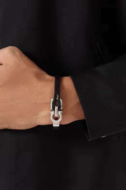 Buy Ferragamo Black Gancini Bracelet in Leather for Men