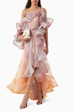 ワンピース Dawning Ruffled Midi Dress in Lace Buy Zimmermann Multicolour Dawning Ruffled Midi Dress in Lace for