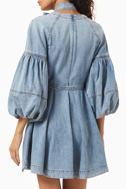 Buy Zimmermann Blue Illuminate Tie-neck Mini Dress in Denim