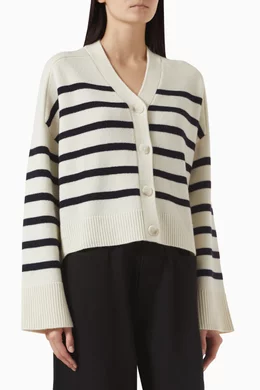 Knitwear Cos Cardigan Womens Buy COS White Striped Merino Wool V